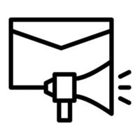 Isolated email marketing in outline icon on white background. Newsletter, campaign, envelope, bullhorn, megaphone vector