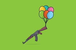 AK-47 Machine Gun with Balloon vector illustration. Holiday object icon concept. Soldier Gun for shooting vector design with shadow on blue background.