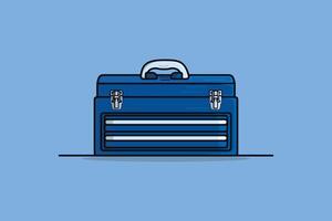 Mechanic Repairing Tool Box vector illustration. Mechanic and Plumber working tool equipment icon concept. Portable blue metal tool box vector design with shadow on blue background.