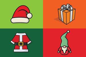 Christmas Celebration Objects collection vector illustration. Santa Claus, Santa Suit, gift box and Santa Cap Holiday and new year design concept. Christmas celebration icons design.