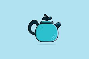 Metal Teapot vector illustration. Food and drink object icon concept. Breakfast Teapot with closed lid icon design on blue background. Pottery fictile, clay teakettle vector design with shadow.