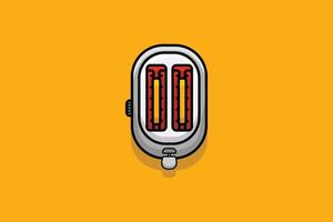 Two Fried Bread Pieces In Toaster vector illustration. Break fast food technology object icon concept. Home Toaster fried bread slices prepared for a breakfast vector design with shadow.