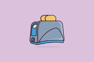 Two Fried Bread Pieces In Toaster vector illustration. Break fast food technology object icon concept. Home Toaster fried bread slices prepared for a breakfast vector design with shadow.