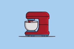 Stand Mixer with Metal Bowl vector illustration. Home and Restaurant interior equipment icon concept. Electric food stand mixer vector design on light blue background. Electronic kitchen appliance.