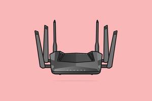 Modem Internet Router Technology Device vector illustration. Technology object icon concept. Wireless network router device vector design with shadow on pink background.