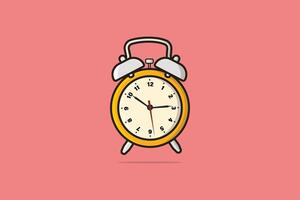 Table Alarm Clock vector illustration. Home interior object icon concept. Alarm clock for wake-up on time concept. Timmer alarm clock front view vector design with shadow on pink background.