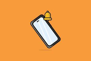 Smartphone with Blank Screen and Notification Bell vector illustration. Smart technology object icon concept. Mobile mail message concept vector design with shadow on orange background.