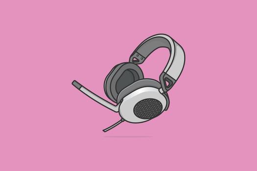 Communication Headphone Device vector illustration. technology object icon concept. Customer service or gamer headphone with microphone vector design with shadow. Symbol of customer service helping.