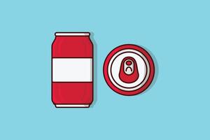 soda en rojo aluminio latas vector ilustración. comida y bebida objeto icono concepto. soda suave bebida latas con arriba y frente ver vector diseño con sombra en azul antecedentes.