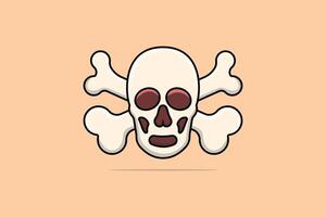 Skull Head With Crossbones vector illustration. Dead body head icon concept. Human skull and bones vector design on light orange background with shadow.