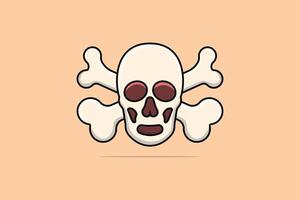 Skull Head With Crossbones vector illustration. Dead body head icon concept. Human skull and bones vector design on light orange background with shadow.