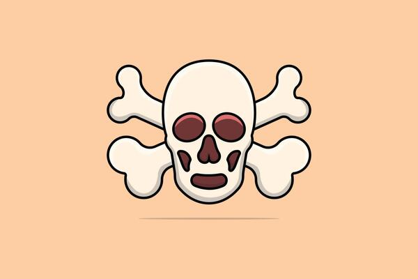 Skull Head With Crossbones vector illustration. Dead body head icon concept. Human skull and bones vector design on light orange background with shadow.