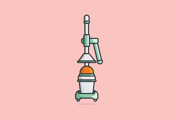 Manual Juice Squeezer with Oranges vector illustration. Kitchen and Restaurant interior equipment icon concept. Fruit juice squeezer or blender kitchen appliance vector design with shadow.