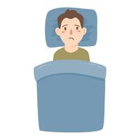 tired boy in bed insomnia concept vector