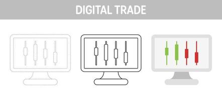 Digital Trade tracing and coloring worksheet for kids vector