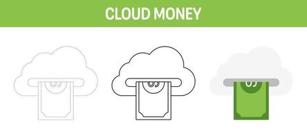 Cloud Money tracing and coloring worksheet for kids vector