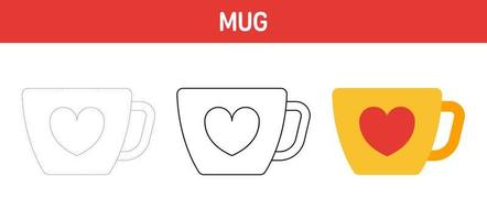 Mug tracing and coloring worksheet for kids vector