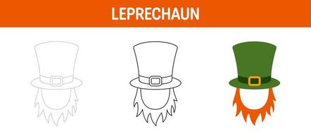 Leprechaun Hat with Beard tracing and coloring worksheet for kids vector