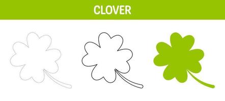 Clover Leaf tracing and coloring worksheet for kids vector