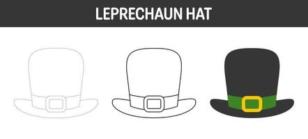 Leprechaun Hat tracing and coloring worksheet for kids vector