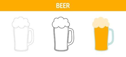 Beer tracing and coloring worksheet for kids vector