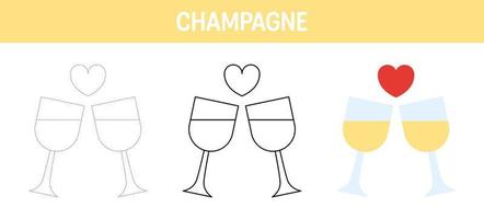 Champagne tracing and coloring worksheet for kids vector