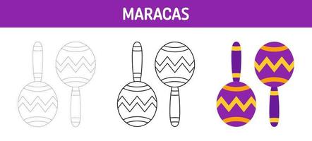 Maracas tracing and coloring worksheet for kids vector