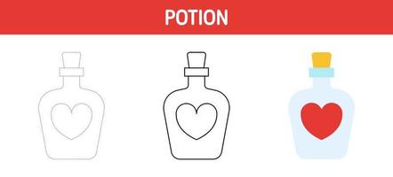 Potion tracing and coloring worksheet for kids vector