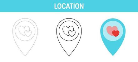 Location tracing and coloring worksheet for kids vector