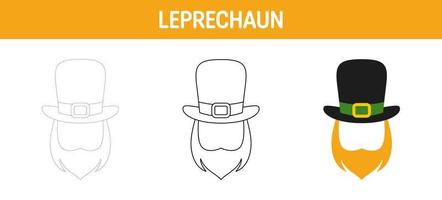 Leprechaun Hat with Beard tracing and coloring worksheet for kids vector