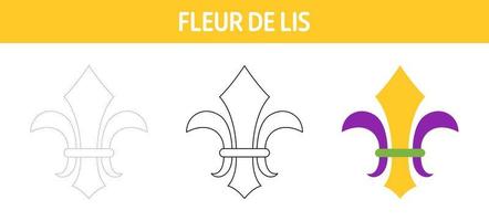 Fleur De Lis tracing and coloring worksheet for kids vector