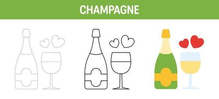 Champagne tracing and coloring worksheet for kids vector