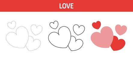 Love tracing and coloring worksheet for kids vector