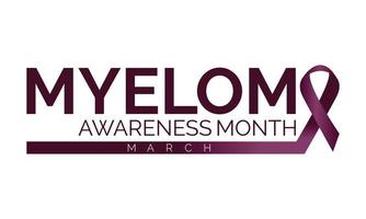 Myeloma awareness Celebrated in March annually. poster , banner and Realistic ribbon. Vector illustration.