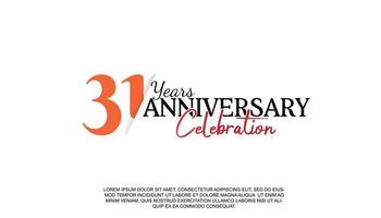 31st years anniversary logotype number with red and black color for celebration event isolated vector