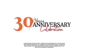 30 años aniversario logotipo número con rojo y negro color para celebracion evento aislado vector