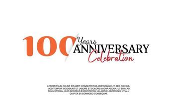 100 years anniversary logotype number with red and black color for celebration event isolated vector