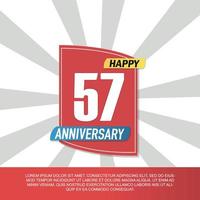 Vector 57 year anniversary icon logo design with red and white emblem on white background abstract illustration