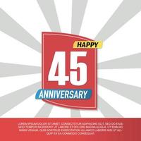 Vector 45 year anniversary icon logo design with red and white emblem on white background abstract illustration