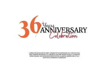 36 years anniversary logotype number with red and black color for celebration event isolated vector