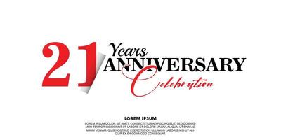 21 year anniversary celebration logo vector design with red and black color on white background abstract