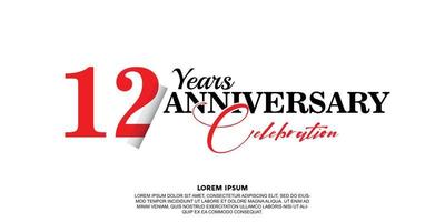 12 year anniversary celebration logo vector design with red and black color on white background abstract