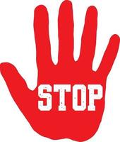 Stop text on red hand vector