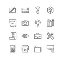 Set of graphic design related icons, idea, tool, artwork and linear variety vectors. vector