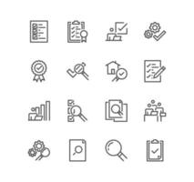 Set of inspection related icons, check, testing, examination and linear variety vector. vector