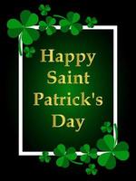 St. Patrick's Day greeting card with rectangular white frame and clover leaf. Vector illustration