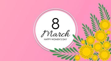 Women's Day greeting card. Design a card for March 8 with a blossoming sprig of mimosa. Spring flowers mimosa. Vector illustration