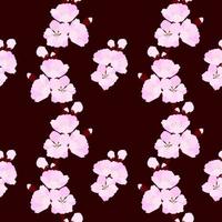 Seamless pattern with cherry blossoms on a dark background. Design for wrapping paper, fabric, clothes. Vector illustration