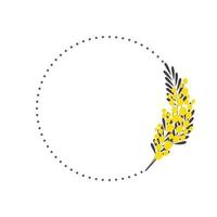 Minimalist round frame with a mimosa. A frame with botanical motifs. Vector illustration