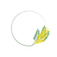 Minimalist round frame with a mimosa. A frame with botanical motifs. Vector illustration